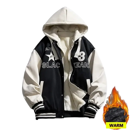 2023 Men's Plush Jacket Inner Fleece Warm Hoodie Baseball Jacket Men Oversize Vintage Winter Streetwear Embroidery Fashion Y2k - laurichshop