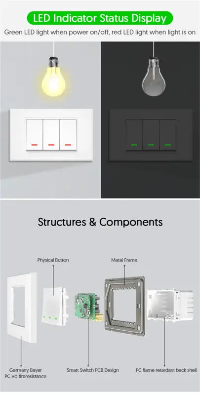 Milfra Smart Wifi Switch Neutral Wire Optional Intelligent Wall Button