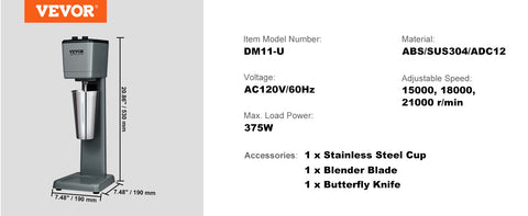 VEVOR Milkshake Mixer Machine Double Head Stainless Steel