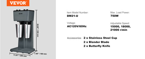 VEVOR Milkshake Mixer Machine Double Head Stainless Steel