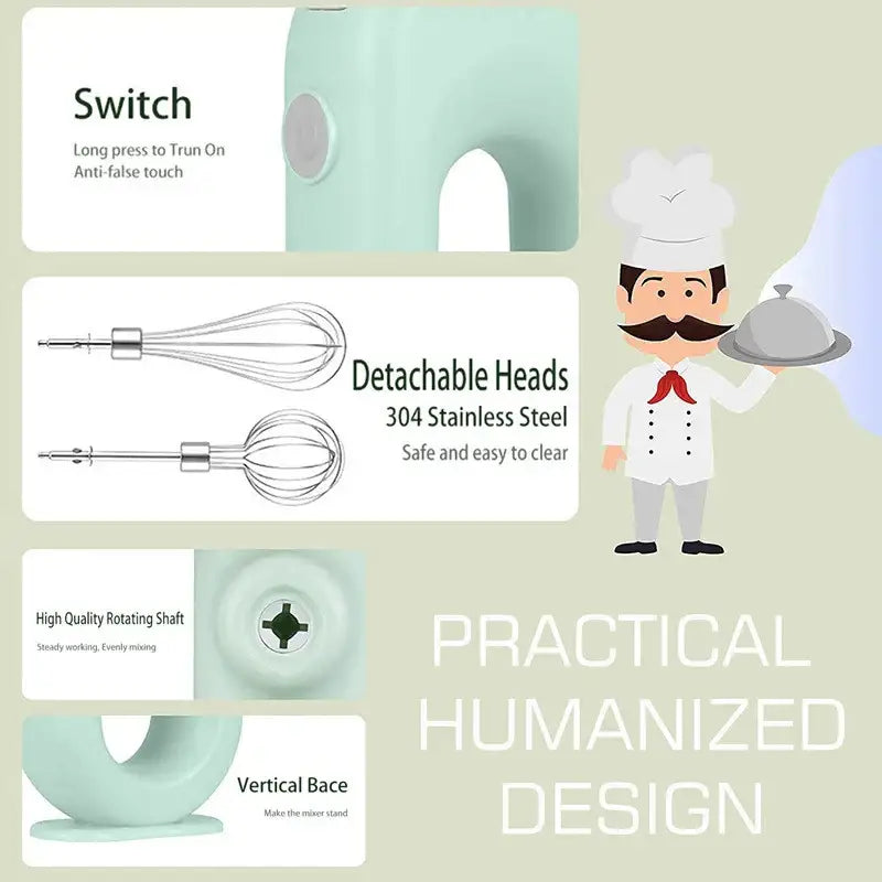 USB Electric Blender Wireless Portable Mixers with 2 Mixing Head