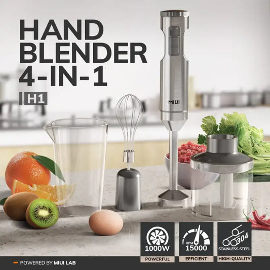 MIUI Hand Immersion Blender 1000 W Powerful 4-in-1 Stainless Steel