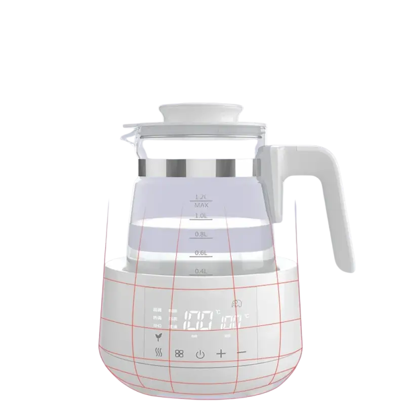 Modern 360° rotating glass electric kettle with digital heating display