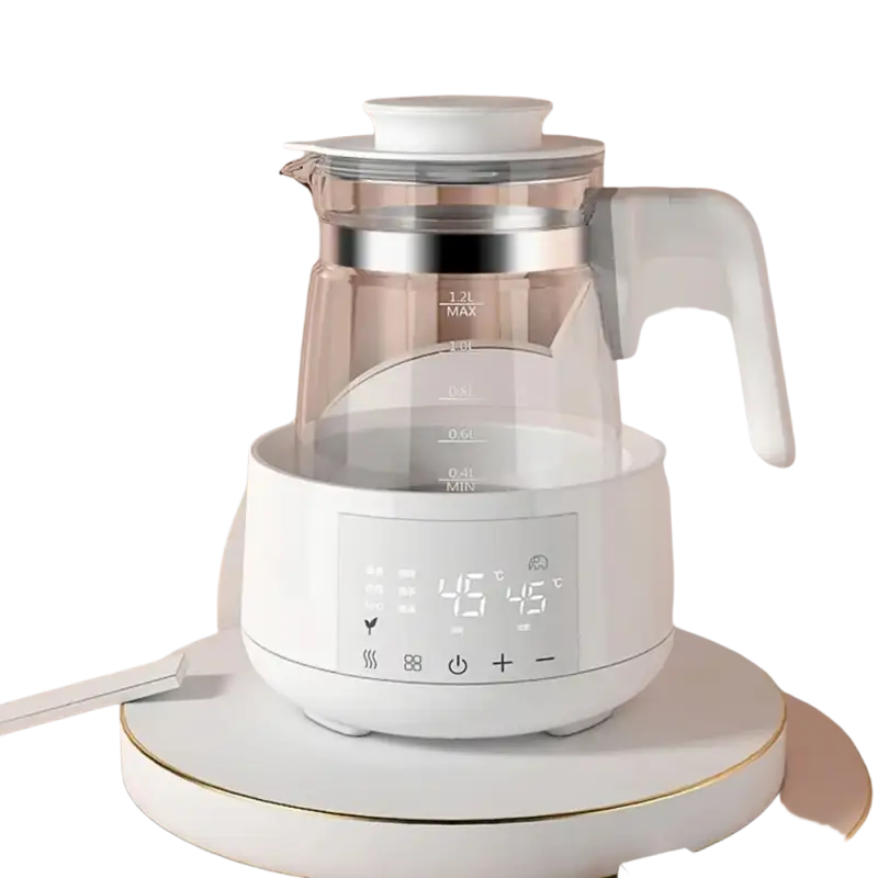 Modern 360° rotating glass electric kettle with digital heating control