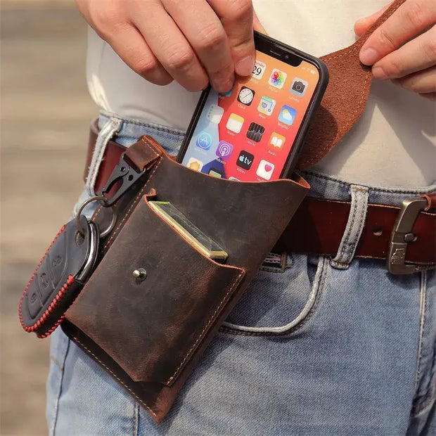 New Arrivals Genuine Leather Phone Waist Bag For Men