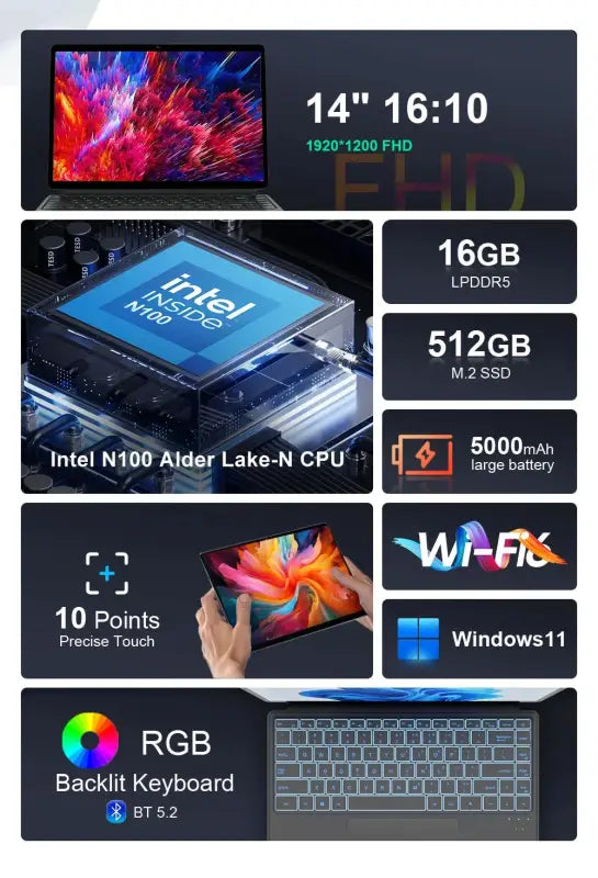 Ninkear T40 2 in 1 Backlight Laptop Touch Screen N100 14 Inch laurichshop