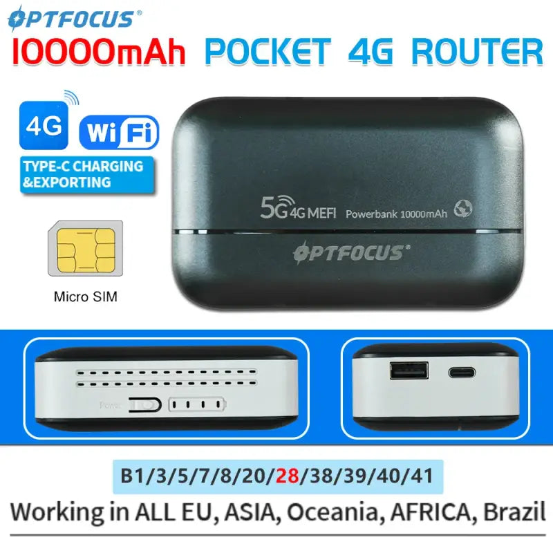 Optfocus 4G Lite Sim Card Modem Router Wireless Portatile con Power Bank