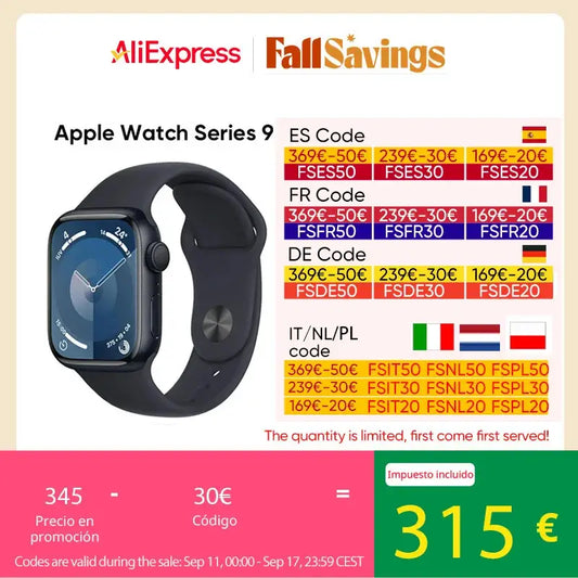 Original Apple Smartwatch Series 9 iOS 41mm 45mm GPS 5.3 Bluetooth Brightness Up to 2000 n