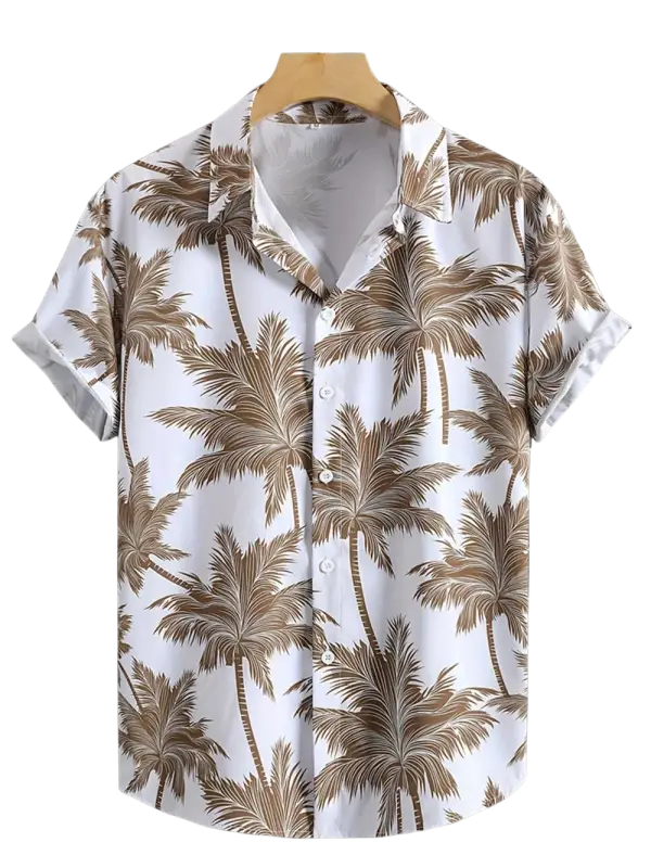 YFW Studio white and brown palm tree print short-sleeve shirt