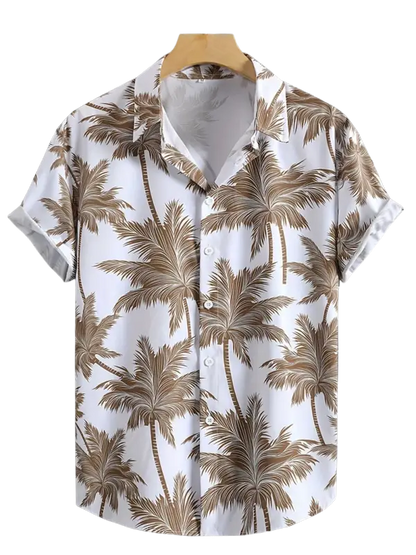 YFW Studio white and brown palm tree print short-sleeve shirt