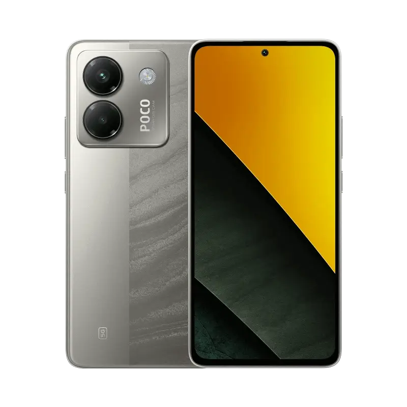 Silver Poco M7 Pro with 5100mAh battery, fast charging, dual camera