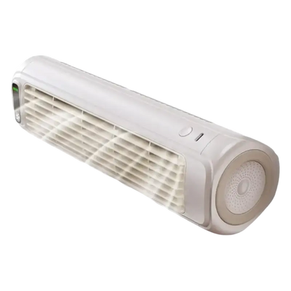 White and beige portable wall summer air purifier with circular filter