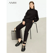 AMII Minimalism Pant Sets For Women 2023 Autumn New Long Sleeve Loose Pollover Sweatshirt Two-piece Set Casual Pants 12323024 - laurichshop