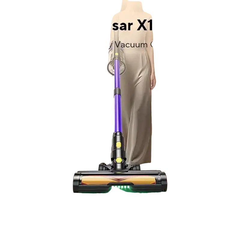 Purple and gold cordless vacuum with aromatherapy, digital display, strong dust suction