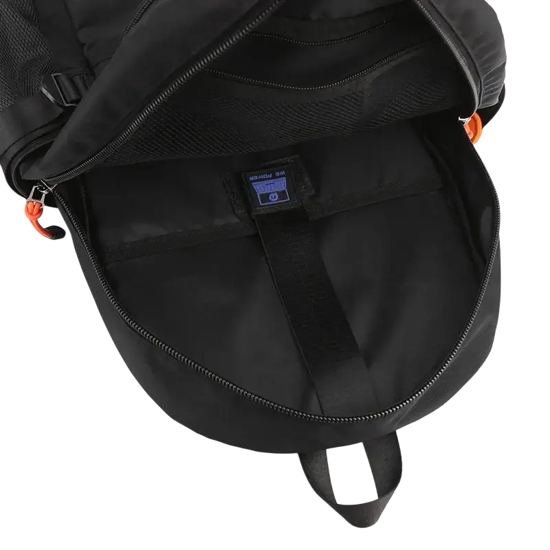 Black backpack with open main compartment showcasing quality nylon fabric interior lining