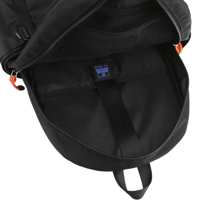 Black backpack with open main compartment showcasing quality nylon fabric interior lining