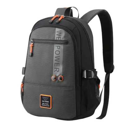 Black and gray backpacks high quality nylon fabric bag with orange accents and zippered compartments