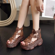 Retro Genuine Leather Women Wedges Platform Sandals