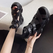 Retro Genuine Leather Women Wedges Platform Sandals