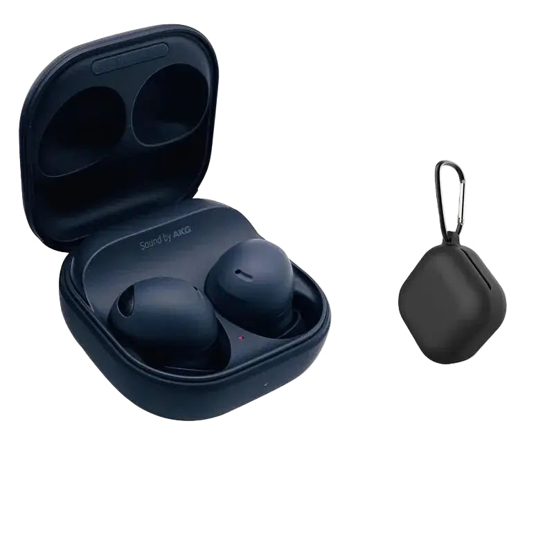 User wearing Samsung Galaxy Buds 2 Pro – premium HiFi wireless earphones for music and calls.