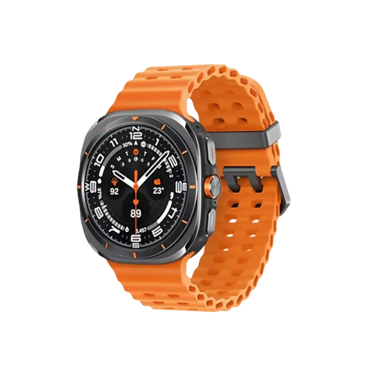 Samsung Galaxy Smartwatch Ultra LTE with orange silicone strap and silver case