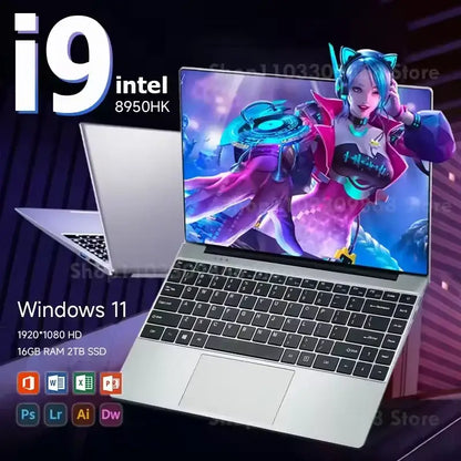 Shimang Intel Core i9 laptop with Windows 11, featuring 1920x1080 HD display and 16GB RAM, ideal for office and gaming.