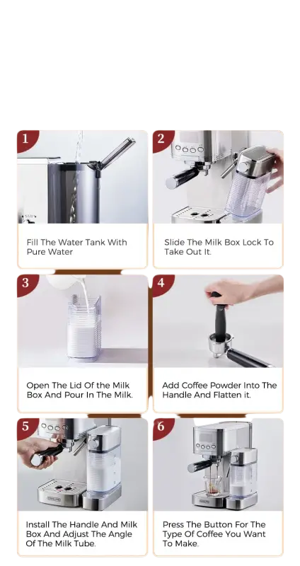 Cafelffe 3in1 Automatic Milk Froth Ground Coffee Stainless Steels 20 Bar