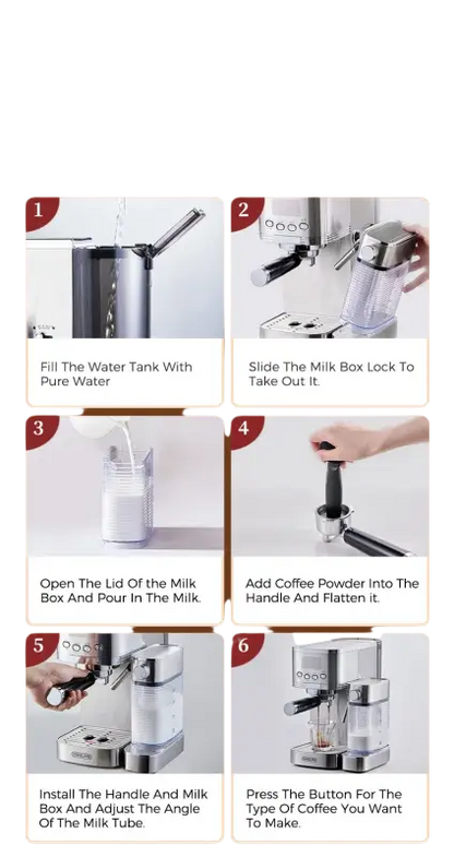 Cafelffe 3in1 Automatic Milk Froth Ground Coffee Stainless Steels 20 Bar