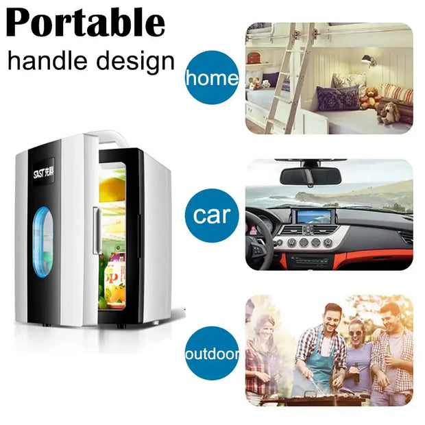 Small 10 L mini car home dual-use refrigerator also good for students.