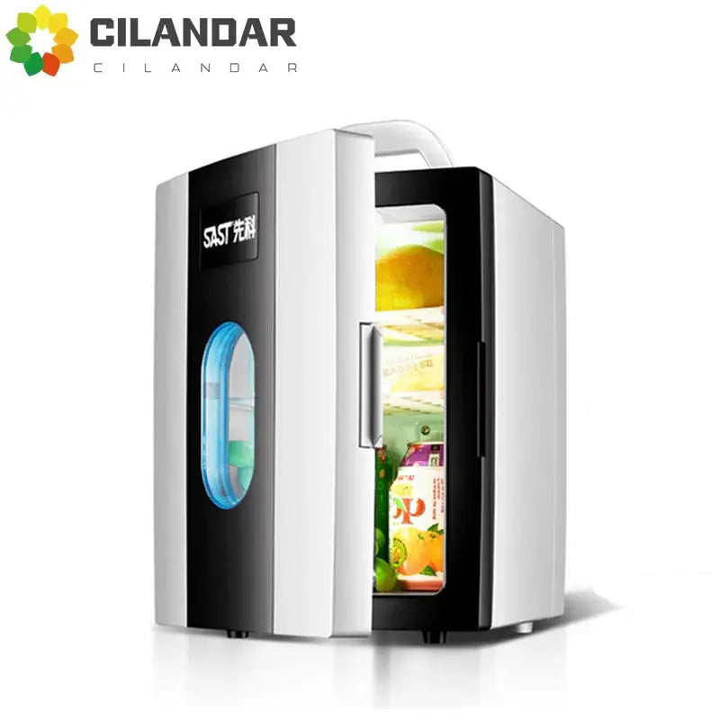 Small 10 L mini car home dual-use refrigerator also good for students.