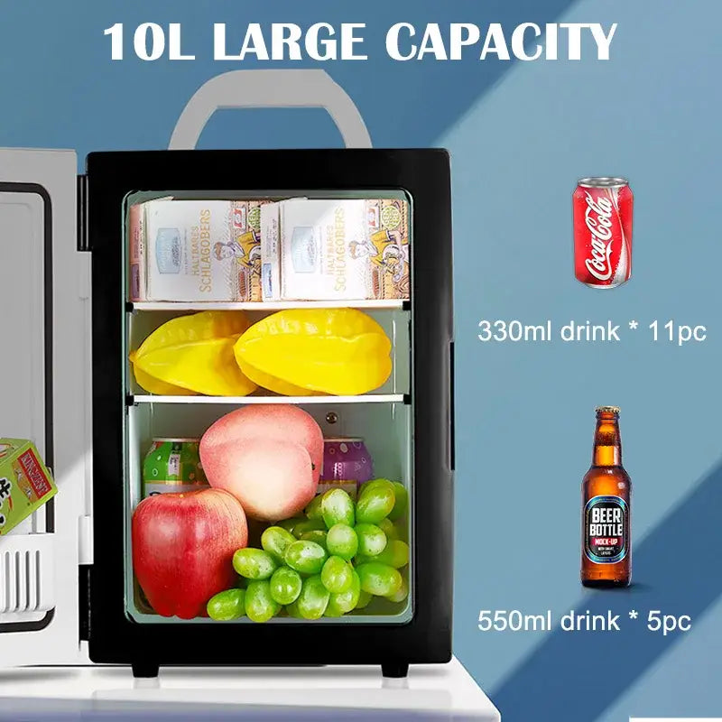 Small 10 L mini car home dual-use refrigerator also good for students.