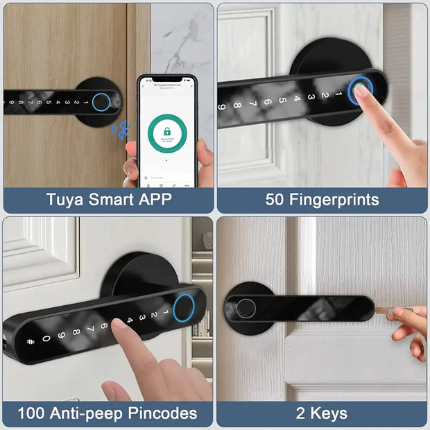 Smart Door Handle Fingerprint Password Digital Lock Tuya App Keyless