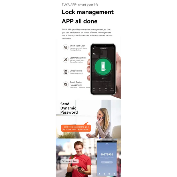 Smart Door Handle Fingerprint Password Digital Lock Tuya App Keyless