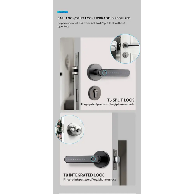 Smart Door Handle Fingerprint Password Digital Lock Tuya App Keyless