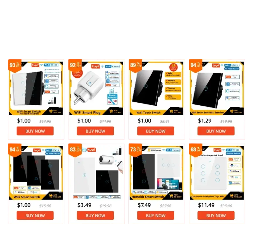 BONDA Smart Switch Alexa RF433 No Neutral Tuya Control Works With Google