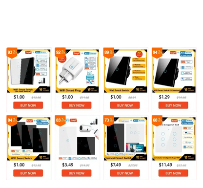 BONDA Smart Switch Alexa RF433 No Neutral Tuya Control Works With Google