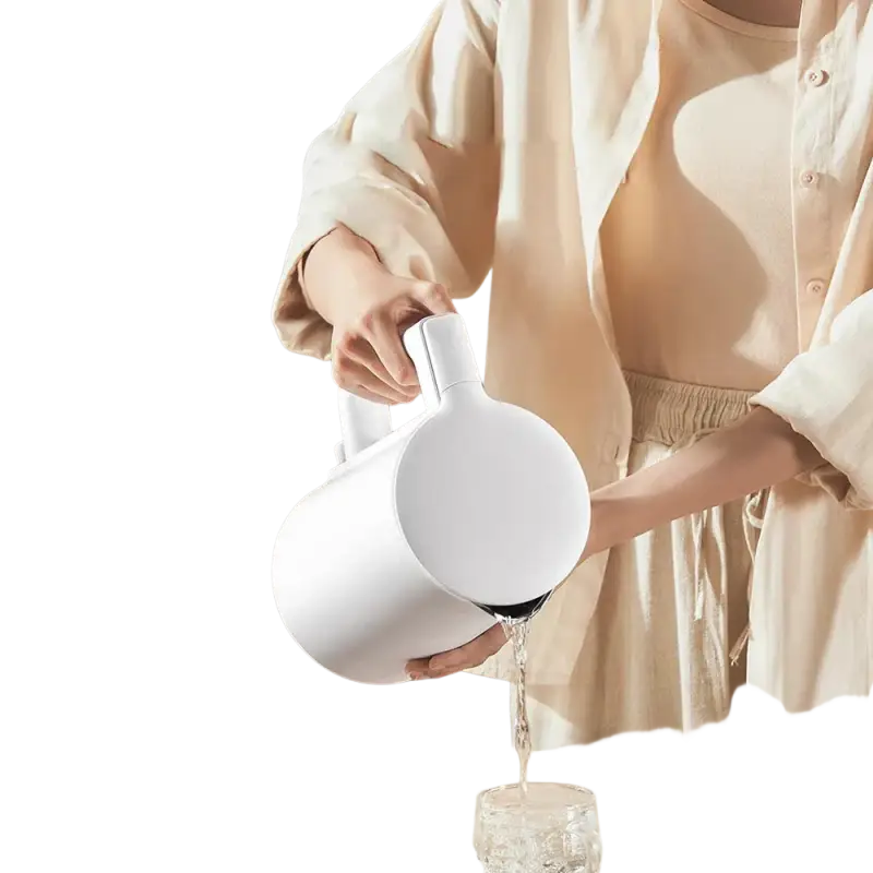 Stainless steel electric kettle with white ceramic pitcher spout