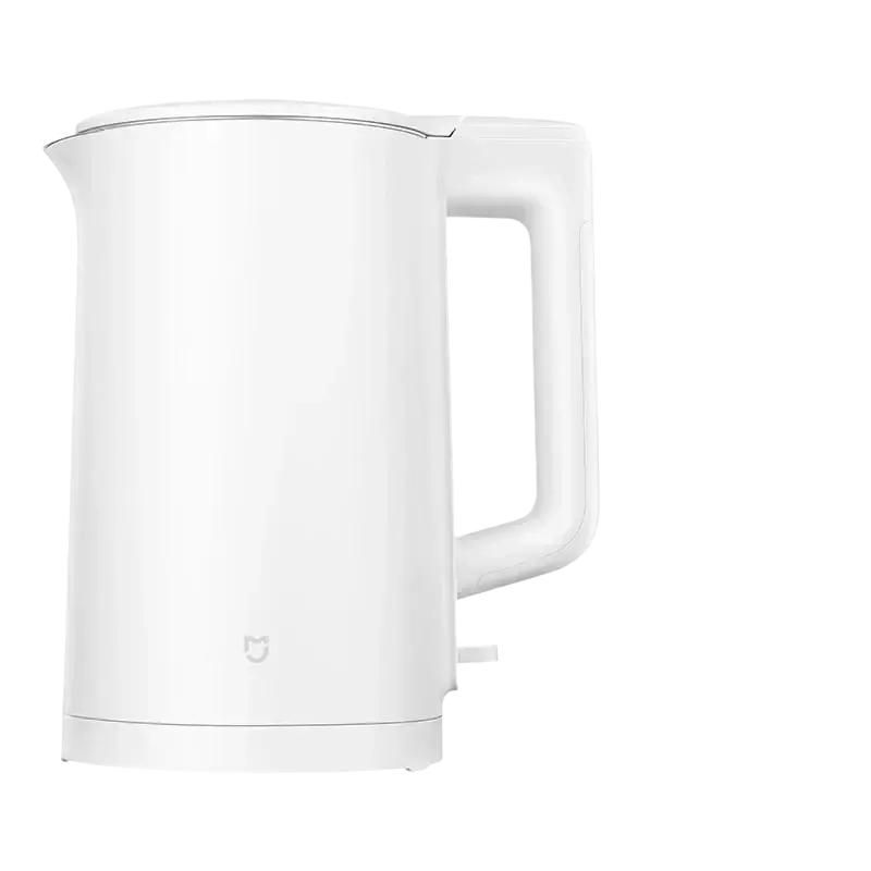 Stainless steel electric kettle with sleek white design and 1.5L capacity