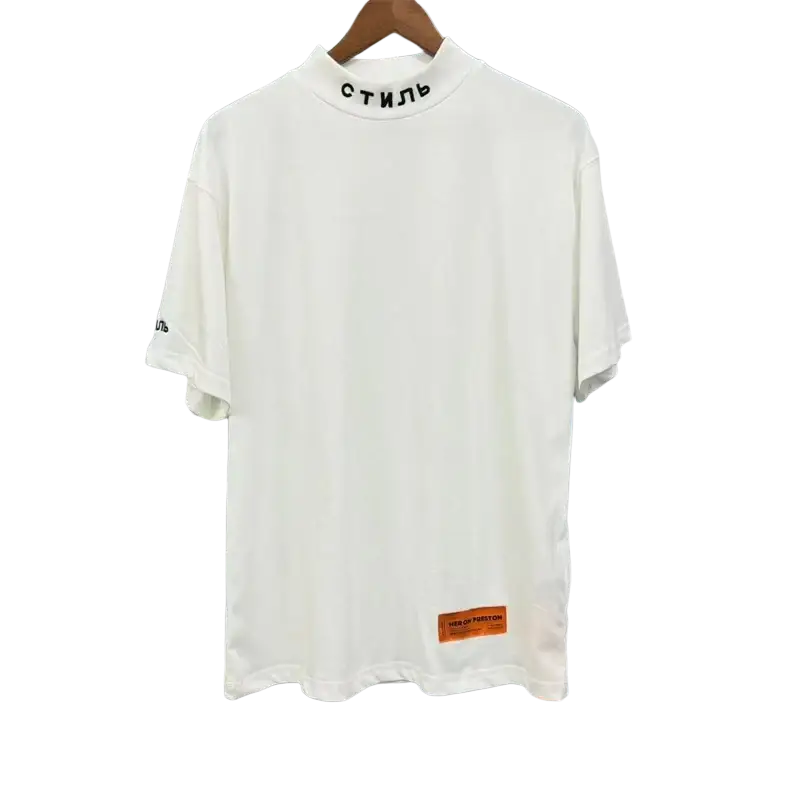 White short-sleeved men’s cotton t-shirt top with black Cyrillic lettering