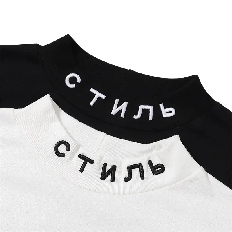 Black and white raglan tops with Cyrillic стиль embroidery