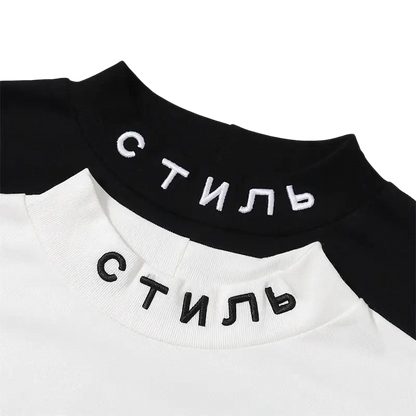 Black and white raglan tops with Cyrillic стиль embroidery