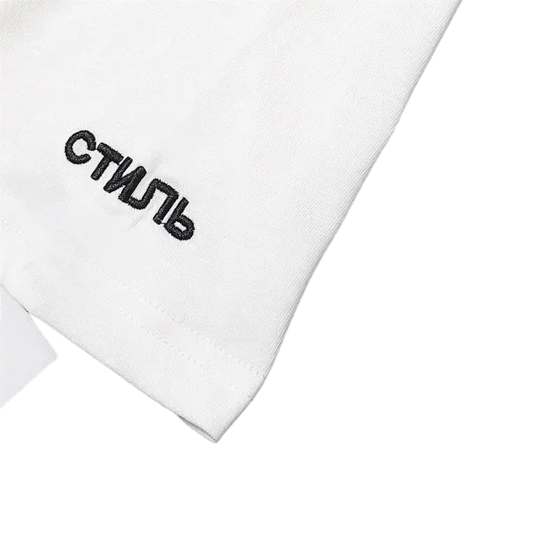 Black and white cotton t-shirts with stylish Cyrillic embroidery on sleeves