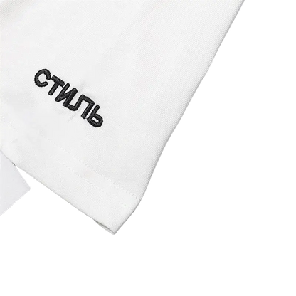 Black and white cotton t-shirts with stylish Cyrillic embroidery on sleeves