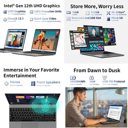 Laptop Teclast Pro da 15,6 pollici con Intel N95, Windows 11, CPU F16, schermo IPS FHD 1080P con retroilluminazione