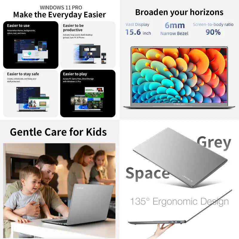 Laptop Teclast Pro da 15,6 pollici con Intel N95, Windows 11, CPU F16, schermo IPS FHD 1080P con retroilluminazione