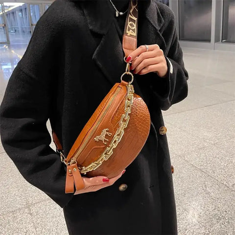 Thick Chain Women's Waist Bag Fanny Pack Fashion Shoulder Crossbody Chest Bags Female Belt Bag Crocodile Shoulder Bag - laurichshop