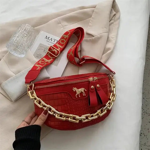 Thick Chain Women's Waist Bag Fanny Pack Fashion Shoulder Crossbody Chest Bags Female Belt Bag Crocodile Shoulder Bag - laurichshop