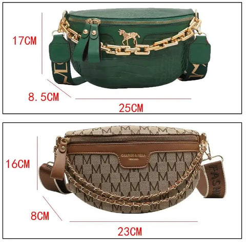 Thick Chain Women's Waist Bag Fanny Pack Fashion Shoulder Crossbody Chest Bags Female Belt Bag Crocodile Shoulder Bag - laurichshop