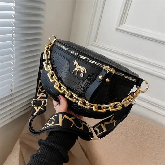 Thick Chain Women's Waist Bag Fanny Pack Fashion Shoulder Crossbody Chest Bags Female Belt Bag Crocodile Shoulder Bag - laurichshop