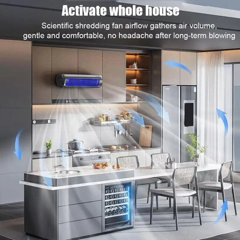 Modern stainless steel kitchen island with wine cooler and portable wall summer AC